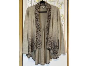 OneWorld Women's Beige Cardigan with Leopard Print Trim, Size M